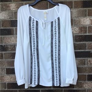 Adiva White Long Sleeve Tunic Blouse, Sz. L